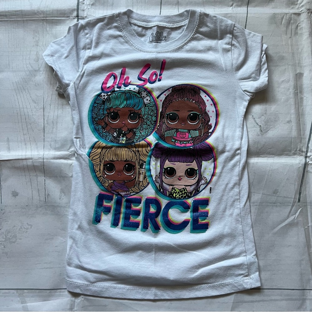 LOL Doll short sleeved girls’ white shirt Size Medium 6/7
